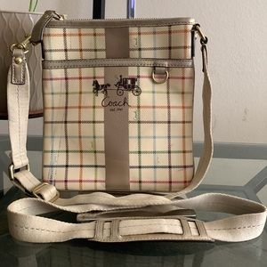 COACH Swingpack Heritage Stripe Tattersall CrossBody Bag